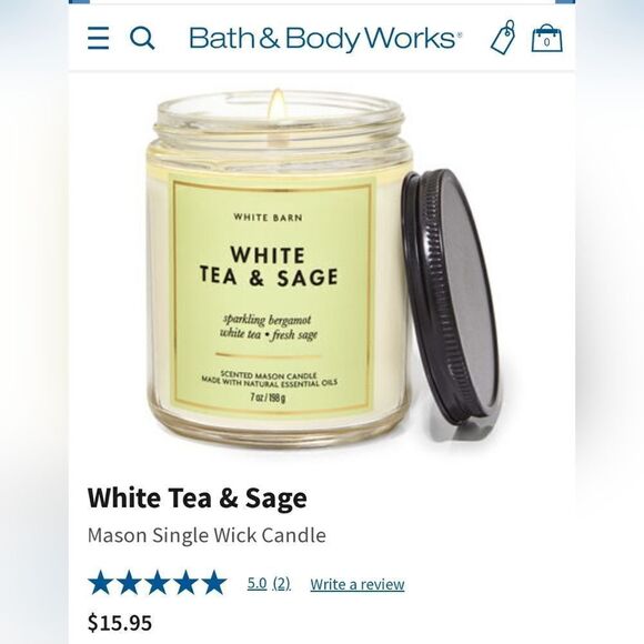 White Barn White Tea & Sage Mason Single Wick Candle - Picture 6 of 6